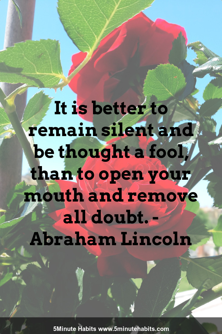 It is better to remain silent and be thought a fool, than to open your mouth and remove all doubt. - Abraham Lincoln